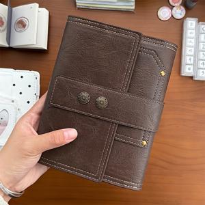 빈티지 브라운 A6 PU 가죽 삼つ문폴드 노트북, 교체 가능한 리필용지 & 카드 홀더 포함 - 저널링, 여행 플래너, 다이어리, 메모장에 적합한 소프트 커버, 휴대용 삼つ문폴드 바인더, 사무실, 데일리용, 카드 슬롯 & 스냅 잠금장치