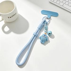 도파민에서 영감을 받은 단색 우븐 사이즈 조절식 휴대폰 손목 스트랩, 내장형 T자형 휴대폰 클립 포함, 귀여운 플러시 질감/레진 소재 리틀 몬스터 벨 펜던트. 낙하 방지 및 분실 방지 휴대폰 랜야드, 야외 외출용, 가방과 열쇠를 위한 다용도 올매치 액세서리. 여학생을 위한 트렌디한 액세서리, 할로윈, 크리스마스, 휴일 선물용으로 완벽