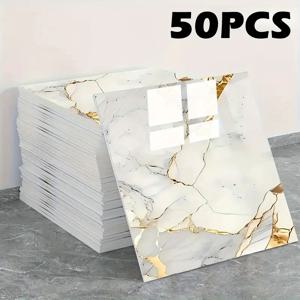 50개 자체 접착 비닐 배경 벽 스티커, TV 배경, 방수 제거 가능 PVC 대리석 패턴 패널, 제거 가능한 벽지, 욕실, 주방, 거실에 적합, 설치 및 재사용 용이/벽 장식