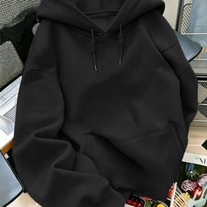 가을 겨울 트렌디 패션 드로스트링 후드 스웨트셔츠, 드로스트링 디자인 후드, 앞면 캥거루 포켓 디자인, 추운 날씨를 위한 포근한 웨어