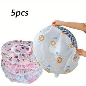 랜덤 색상 선풍기 먼지 커버 5개, 내구성 있는 PVC 러플 엣지 선풍기 보호 커버, 바닥 선풍기, 탁상용 선풍기, 천장 선풍기용 공용, 가정 및 사무실용으로 적합