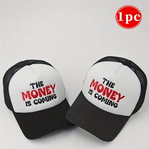 자수 THE MONEY IS COMING 스펀지 메시 야구 모자 남녀공용 트러커 네트 캡 통기성 조절 가능 골프 여성 여름 패션 곡선 브림 Y2K 커플 모자