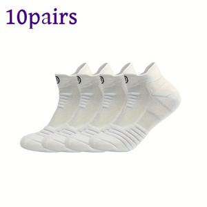 두꺼운 타월 소재 밑단의 크루 삭스 10켤레, 미끄럼 방지 및 땀 흡수 기능, 스포츠, 마라톤, 야외 러닝 및 캐주얼 웨어에 적합, 땀 방지