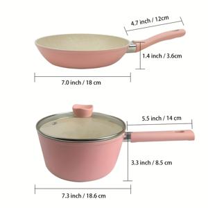 고급스러운 외관의 18cm 라이트 블루 조리기구 세트 - 뚜껑 포함, Ins 스타일 미니 조리도구, 논스틱 및 간편한 세척, 시리얼 또는 한 끼 식사에 이상적인 선택