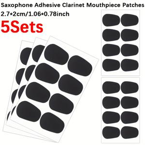 40개 0.8mm 두께 색소폰 및 클라리넷 마우스피스 쿠션, 마우스피스 패치 패드 쿠션 두꺼운 타원형 고무 패드, 강력 접착제 포함, 알토 테너 색소폰 초보 음악가용 (블랙)