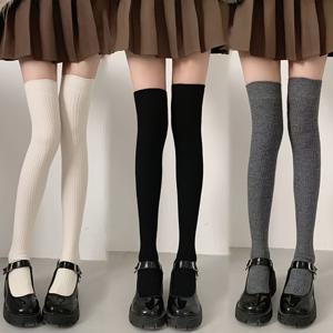 여성용 긴 니하이 삭스 3켤레, 다리 슬림링 디자인, 허벅지 압박 처리, 긴 길이로 매끄러운 외모 연출, 줄넘기 활동에 적합