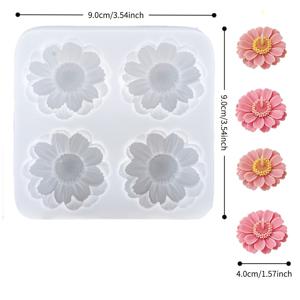 3D 데이지 꽃 에폭시 레진 몰드, 4구 실리콘 몰드 (왁스 멜트, 비누, 키체인, 주얼리 제작용), 여름 테마 플로럴 공예 몰드, 탈지 용이