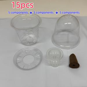 15개 (5세트 + 5개 부품 + 5개 부품) 투명 플라스틱 원통형 수경 재배 씨앗 화분 - 수경 재배 키트, 뿌리 성장 관찰을 위한 뛰어난 통기성 수경 컵