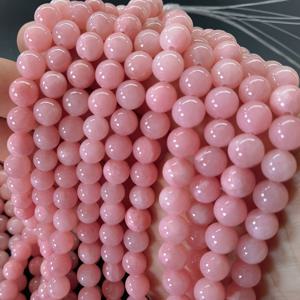 천연 핑크 옥수집게 비취 원형 구슬 주얼리, 팔찌 및 목걸이용 수제 DIY 액세서리
