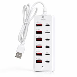 12포트 USB 충전 , 120W 멀티포트 USB 충전 허브, USB-A 6개 및 Type-C PD 고속 충전 데스크탑 충전 블록, 휴대폰, 태블릿, 노트북 가정 사무실용 지능형 멀티 장치 충전기