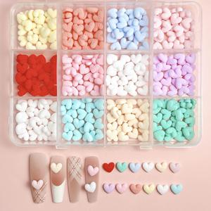 스위트 단색 작은 하트 네일 아트 장식 1박스, 다용도 프로스트 복숭아 하트 혼합 수제 머리핀 귀걸이 추가