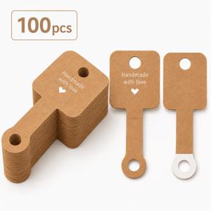 100개 자체 접착 크라프트 주얼리 디스플레이 카드 4X1.5인치, 블랭크 핸드메이드 사랑으로 만든 행잉 태그 팔찌 목걸이용, 소규모 사업 판매 포장