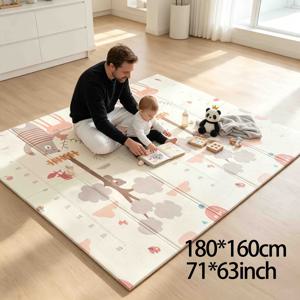 아기 크롤링 매트 특대형 사이즈 200X180Cm, 양면 두꺼운 내구성 패턴 해피 베어, 방 및 거실에 적합, 부모-자녀 상호 작용 활동 공간 바닥 매트 XPE 폼 플레이 매트