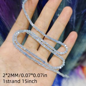 천연 아쿠아마린 2mm 큐브 비즈 암석 스페이서 비즈, DIY 주얼리 제작용, 팔찌와 목걸이용 장식 비즈, 크리스마스 공예 액세서리