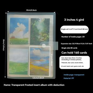 대용량 3인치 플라스틱 포토 앨범 & 카드 바인더 - 투명 페이지와 4슬롯 레이아웃으로 사진, 명함, 영수증, ID 홀더 보관 - 내구성 있는 휴대용 스크랩북, 사무실, 정리용 (바인딩 없음)
