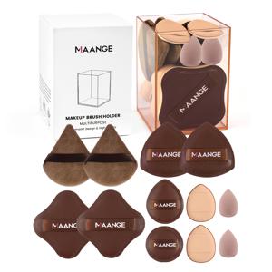 MAANGE 전문가용 메이크업 스펀지 퍼프 13개 세트, 메이크업 스펀지 퍼프 12개 & 보관통 포함, PU 삼각형 메이크업 퍼프, 플로킹 메이크업 퍼프, 뷰티 에그, 부드럽고 피부에 친화적인 메이크업 퍼프, 휴대가 간편한 여행용 메이크업 도구