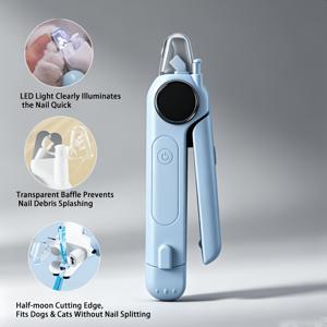 2-In-1 애완동물 손톱깎이 (3가지 연마 모드, 내장 LED 라이트, 리바운드 핸들 및 보관 잠금 버클, 보관 상자, Type-C 충전, 휴대용 그루밍 도구, 강아지 및 고양이용)