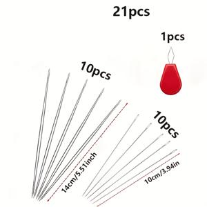 중간 구멍이 있는 슬렌더 바늘 21개, 대형 바늘구 뱅글 바늘, 2가지 종류의 뱅글 바늘 20개 + 실꿰기 도구, 수제 비즈 공예, 팔찌, 목걸이 및 다양한 주얼리 제작용