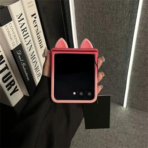 휴대폰 케이스 - Ins Easy Senior 3D 고양이 귀 장미 레드 폰 케이스, 삼성 갤럭시 Z Flip8/Z /Z Flip7Fe//Z Flip5/Z Flip4/ 호환, 충격 방지 후면 커버