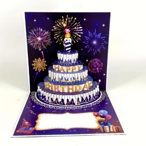 3D 팝업 생일 카드 – 파란색 케이크, 촛불, 불꽃놀이 디자인, 남/여에게 적합 | 모든 연령대 및 특별한 날에 완벽