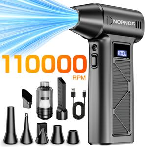 110,000 RPM 전동 터보 블로어 에어 더스터, 낙엽 청소기용 송풍기 및 제설기, 브러시리스 고압 제트 팬, 5종 노즐 포함, 휴대 가능한 제품, C 타입 포트 포함, 자동차 눈 제거, 자동차 관리, PC 먼지 제거, 그릴 및 야외 청소용 송풍기, 진공 청소 키트 별도 구매 가능