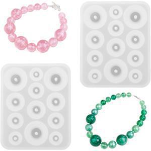 2개 레진 비드 실리콘 몰드, 10mm 12mm 14mm 18mm 원형 볼 비드 몰드 (에폭시 레진 캐스팅, 팔찌, 목걸이, 귀걸이, 키체인 및 주얼리 제작 공예용, 사전 드릴 구멍 포함)