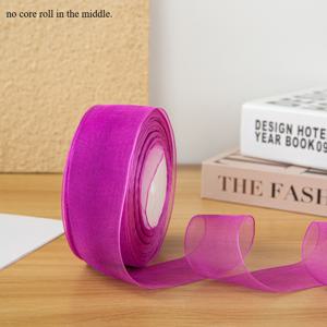 리본과 보우: 4cm 마젠타 오간자 시폰 리본, 7미터, DIY 보우, 헤어 액세서리, 꽃꽂이, 선물 포장 등에 사용. 할로윈 장식