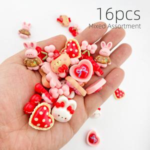 귀여운 동물 하트 모양 수지 장식 패치 16개, DIY 액세서리, 선물, 리본, 토끼, 하트, 곰 및 기타 모양, DIY 휴대폰 케이스, 헤어 클립, 사진 프레임 및 기타 주얼리용 장식용 구슬, 구슬 및 구슬 모음, 장식용 액세서리, 공예용 액세서리