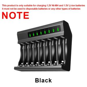 8구 충전식 배터리 충전기 [배터리 미포함], LED 표시등으로 충전 상태 확인, USB 충전, AA/AAA 1.5V 리튬이온 및 1.2V Ni-MH 배터리용, 혼합 충전 시스템, 휴대용 디자인, 지능형 인식