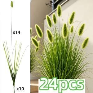 24개 고급 생생한 사실적인 녹색 식물 갈대 풀 인공 양파 강아지 꼬리 꽃 세트, 마당, 호텔 장식, 야외 정원, 화분, 테라스, 창틀 장식에 적합