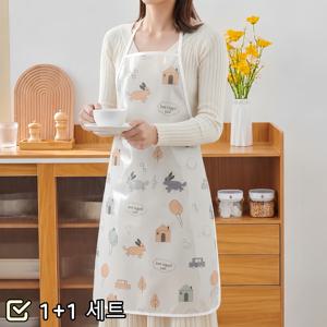 2개 세트 투명 주방 앞치마, 감성 패턴 방수 방오 요리 앞치마, 물튀김 기름때 음식물 얼룩 쓱 닦이는 간편관리 이지클린 앞치마, 설거지 요리 청소 집안일 다용도