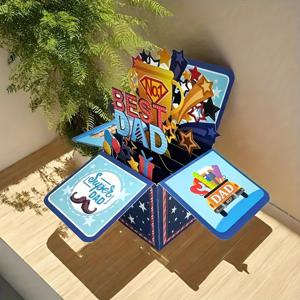 1개/2개, 아버지 생일 팝업 카드 박스, 최고의 아빠 생일 접이식 3D 공예 깜짝 선물 카드, 아버지의 날 생일 축복 카드, 선물 정보 카드, 아버지 테마 파티 장식 카드