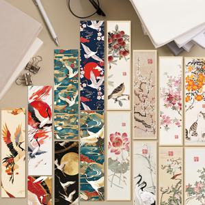 60개 고대 스타일 꽃 크레인 북마크 고대 그림 중국화 꽃 크레인 북마크 장식 독서표 작은 카드 선물 메시지 카드 고급 종이 북마크