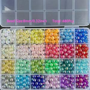 1 상자 6mm (1200개) 8mm (480개) 투명 AB 아크릴 원형 비즈, 24가지 랜덤 색상 혼합 플라스틱 버블 가ム 비즈 구멍 있는 루스 스페이서 비즈 대량, 팔찌 목걸이 주얼리 제작 공예용
