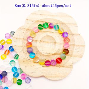 6/8mm 60/45개 오로라 멀티컬러 인조 루즈 비즈, 라운드 루즈 헤일로 비즈, 프로스티드 문스톤 비즈. DIY 폰 스트랩, 목걸이, 주얼리 스트링, 축제 액세서리용