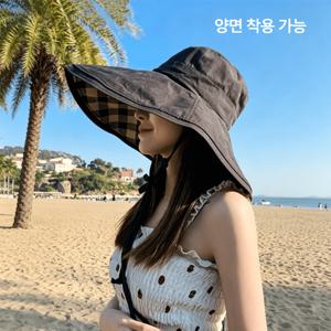 리버서블모자 여성용 자외선차단 여름 버킷햇 넓은 챙모자 여름 바캉스 패션