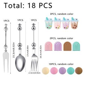 18개 비즈 추가 - 스푼 및 포크 세트 - 랜덤 색상 불규칙 비즈 및 원형 비즈 추가 포함 - 파티 및 모임 용품 - 파티, 생일 및 휴일 선물용 - 비즈 세트 - 비즈 추가