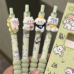 민트 그린 강아지 클릭 젤펜 4개입, 귀여운 작은 흰색 강아지 만화 패치 펜클립, 스펀지 버블 분할형 소프트 그립으로 오래도록 편안하게 필기 가능, 0.5mm 검정색 부드러운 잉크, 신선한 스타일 고급스러운 클릭 서명펜 세트, 학생용 시험 연습용