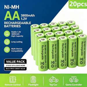 20/4개 AA 니켈수소 충전지, 1.2V 3800mAh 고용량 미리 충전된 AA 배터리, 리모컨, 손전등, 장난감, 무선 장치용 오래 지속