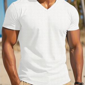 1개 남성용 여름 캐주얼 솔리드 자카드 퀵 드라이 V넥 반팔 티셔츠, 흡습성 통기성 편안함, 스포츠 야외 레저 피트니스에 적합