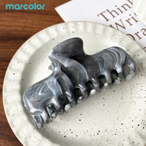 Marcolor 대형 마블 헤어 집게 클립 1개, 광택 있는 아크릴 대리석 패턴 샤크 헤어 클립, 패셔너블한 헤어스타일 장식, 여성용 반올림 헤어스타일 집게 클립