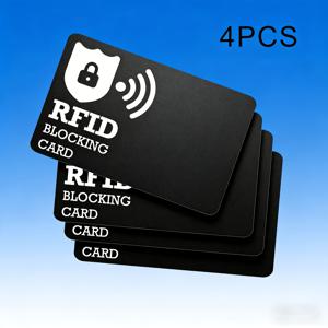 신용카드/체크카드 및 여권 보호용 RFID/NFC 차단 카드 4개, 도난 및 스키밍 방지 데이터 보호, 지갑 크기 카드 차단기, 무단 스캔 방지, 여권 홀더 보호 장치