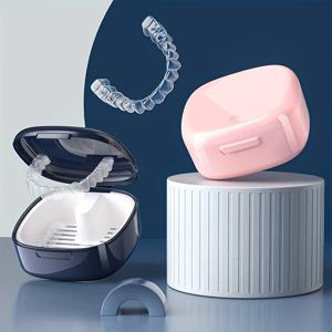 2개 습기 방지 잠금식 치아 교정기 수치 케이스 - 치열 교정 장치 보관함, 휴대용 교정기 정리함, 틀니 보관 케이스