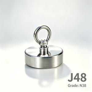 J48 85KG 구난 낚시 자석, N38 네오디뮴 자석 (M8 리프팅 링 포함), 녹 방지 수중 자석 (금속 물체 회수용)