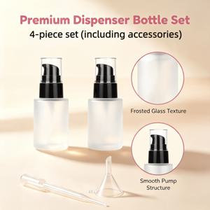 4개 세트 (추가 포함) 30ML 1OZ 빈 재사용 가능 리필 가능 프로스트 유리 펌프 병 파운데이션 용기, 메이크업 리무버 물 용기, 디스펜서 보관 용기 에멀젼 세럼 에멀젼 여행용 병