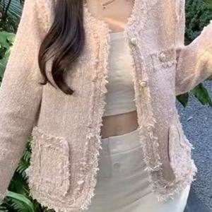 SunburstWonder 여성용 품격 있는 명품 귀부인풍 샤넬풍 트위드 숏 자켓 가을 신상 한국판 캐주얼 활용도 높은 상의