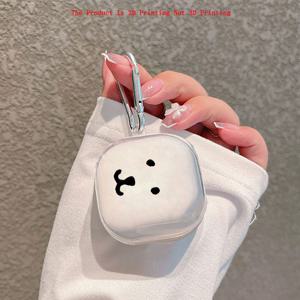 삼성 갤럭시 버즈 라이브 버즈 프로 버즈2 프로 버즈4 프로 버즈3 프로 버즈3 FE용 2D 프린팅 투명 헤드폰 케이스 펜던트 버클 또는 자신을 위한 생일 선물 남자친구 친구 인스타그램용 재미있는 곰 얼굴