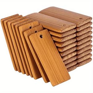 50개 대나무 나무 키체인 태그 - 직사각형, 45x20mm, 사전 천공 구멍, DIY 공예 및 레이저 각인 & 선물 카드용
