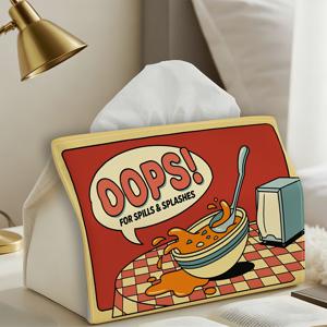1개, 티슈 케이스, 접이식 유머러스 OOPS! 밀려나버린 시리얼 볼 스푼 티슈 케이스 홀더, 컴팩트 뚜껑이 있는 부드러운 패브릭 정리함, 주방, 식탁 장식에 적합한 정교한 스티칭, 시리얼 용기용 분실 테마 보관