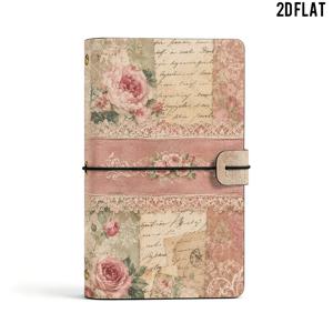 1개 장미 레이스 다기능 야채 태닝 가죽 리필 가능 저널, 전체 프린트 앞면 및 뒷면 커버, 6링 루즈 리프 바인더 노트북, 탄성 밴드 잠금, 투명 지퍼 파우치, 카드 슬롯